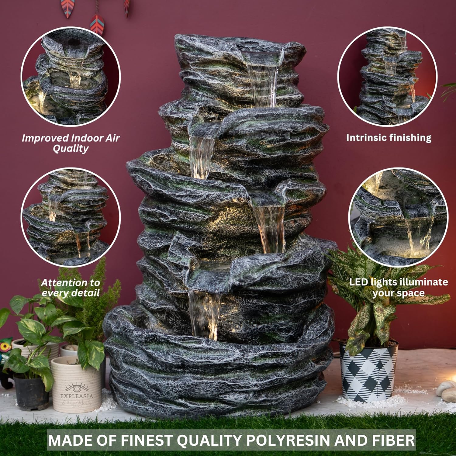 5 Tier Rock Fountain for Garden, Water Fountain for Home vastu, Fountain for Home décor Waterfall, Water Fountain for Home Big Size