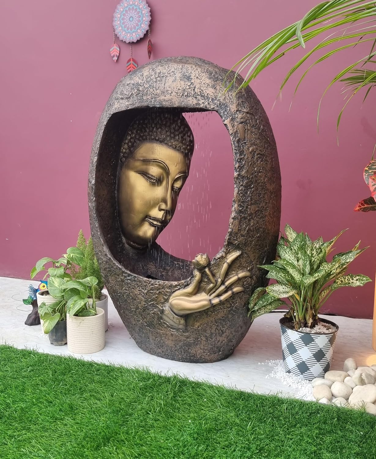 Buddha face Shower Water Fountain for Home, for Garden, Office, Commercial Spaces Indoor Fountain Big Size, Water Fountain for Home vastu, Buddha Fountain 3 feet