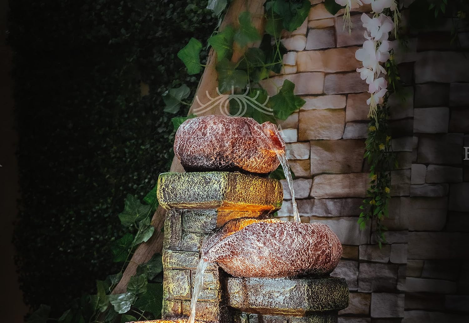 4 Tiered Stone Bowl Water Fountain, Water Fountain for Garden, Water Fountain for Home vastu, Waterfall Fountain Indoor Home décor, Buddha Fountain