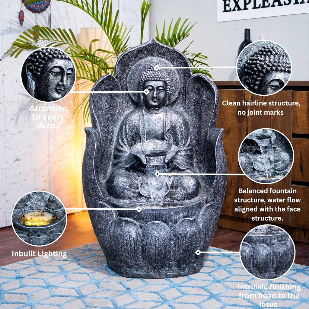 Embossed Leaf Buddha Water Fountain for Home, Office, Garden | Housewarming Gift| with Maintenance Kit| Home Decor Water Fountain, Buddha Water Fountain