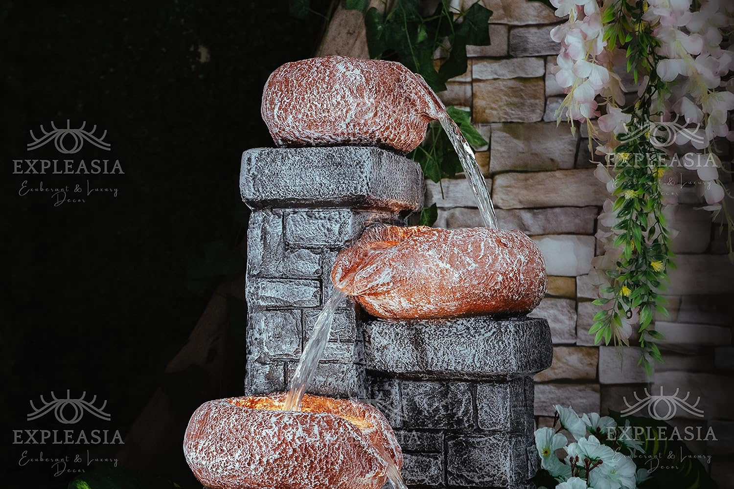 4 Tiered Stone Bowl Water Fountain, Water Fountain for Garden, Water Fountain for Home vastu, Waterfall Fountain Indoor Home décor, Buddha Fountain