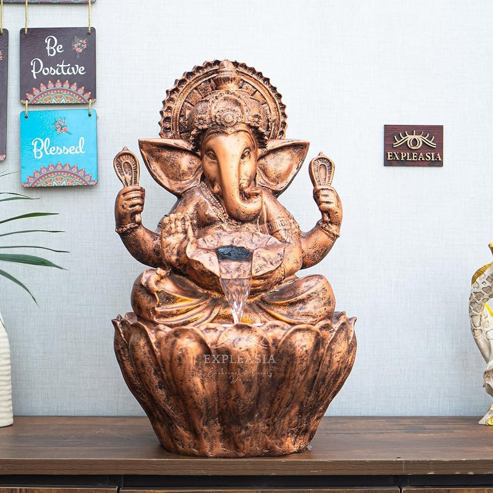 Table Top 2ft Lotus Ganesha Water Fountain for Home, Indoor Water Fountain, Water Fountain for Home vastu, Ganesha Fountain for Home décor Waterfall