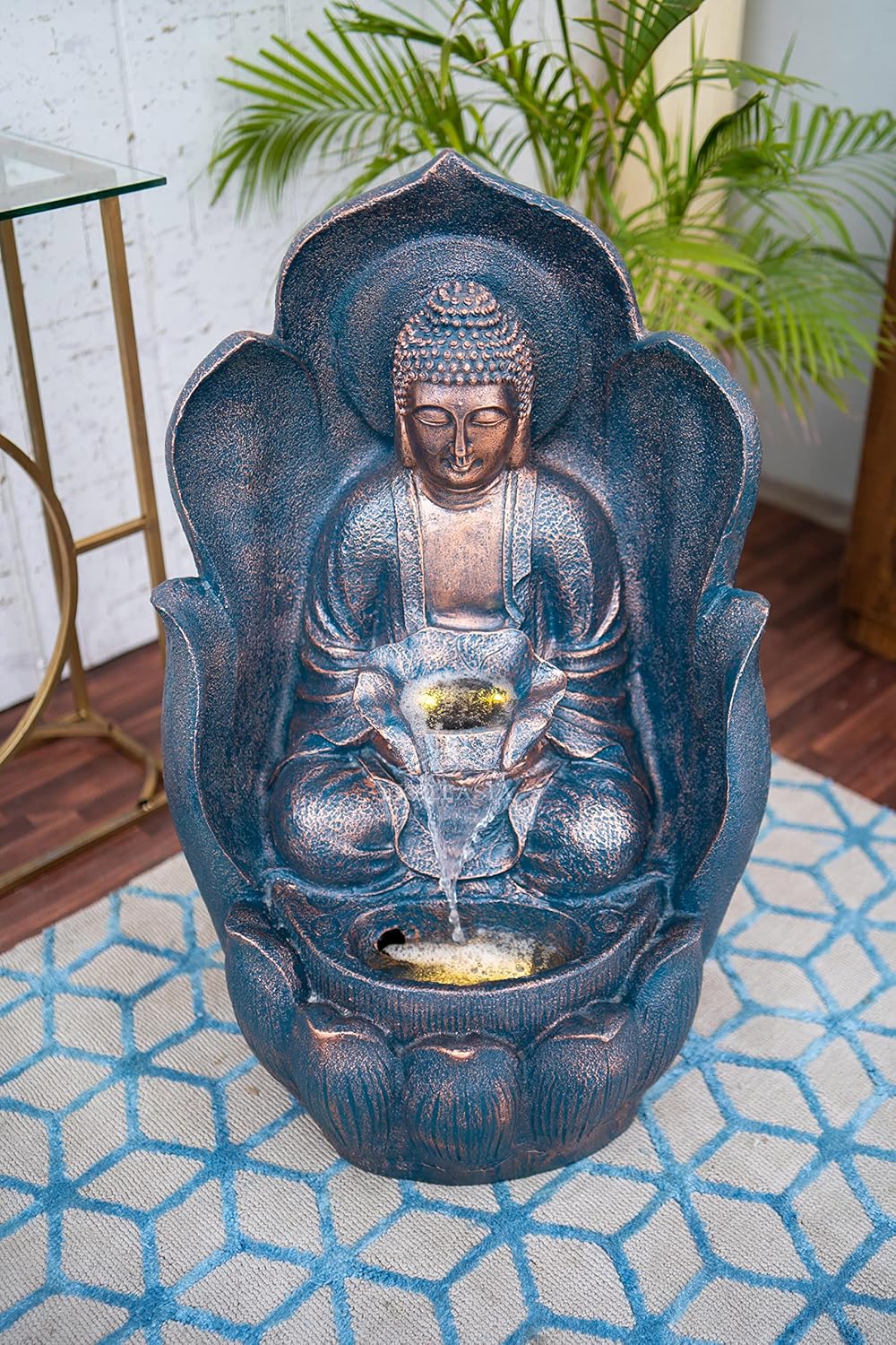 Embossed Leaf Buddha Water Fountain for Home, Office, Garden | Housewarming Gift| with Maintenance Kit| Home Decor Water Fountain, Buddha Water Fountain