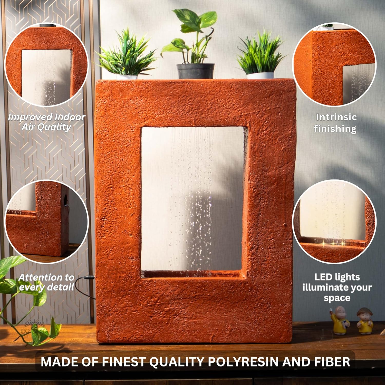 Square Planter Indoor Tabletop Fountain, Water Fountain for Living Room, Water Fountain for Home vastu