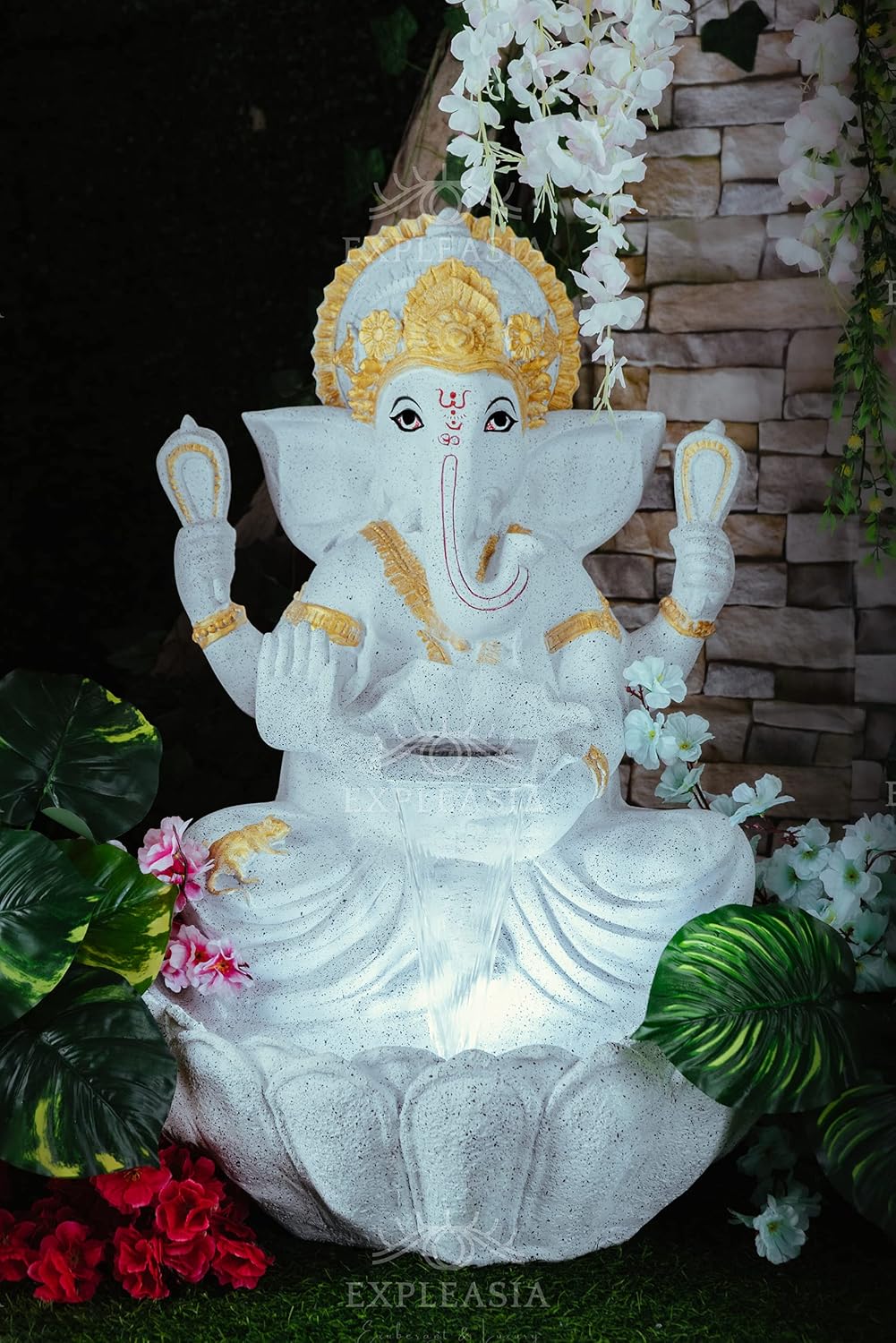 3 Feet Lotus Ganesha Water Fountain for Home, Living Room, Garden, Offices, Big Size Fountain