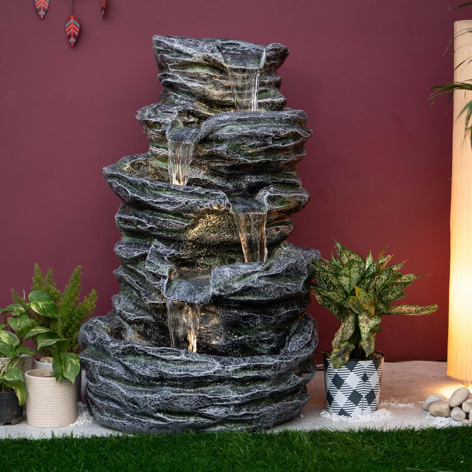 5 Tier Rock Fountain for Garden, Water Fountain for Home vastu, Fountain for Home décor Waterfall, Water Fountain for Home Big Size