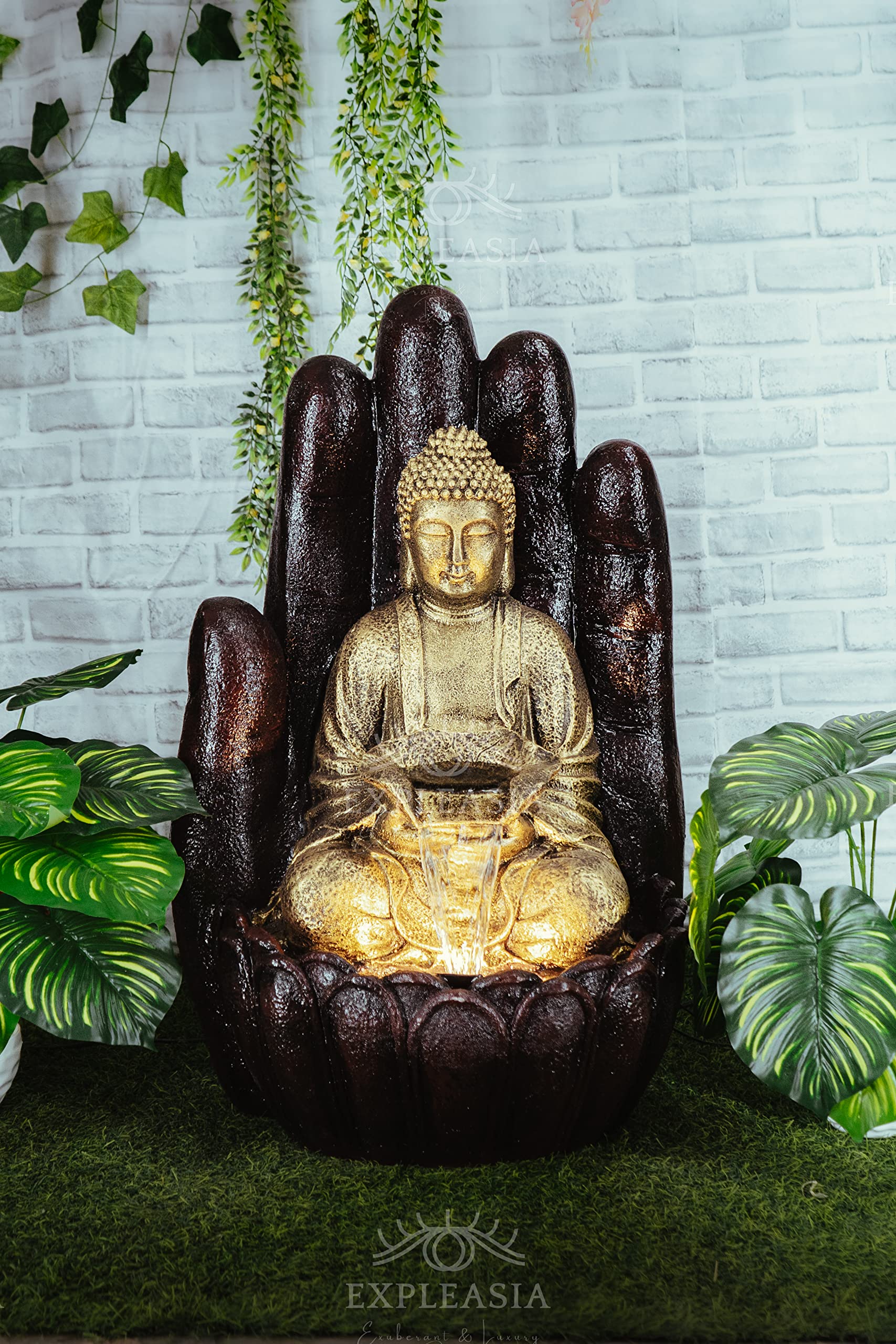 Embossed Palm Buddha Water Fountain for Home, Indoor Water Fountain Big Size, Fountain for Home vastu, Buddha Fountain 3 feet