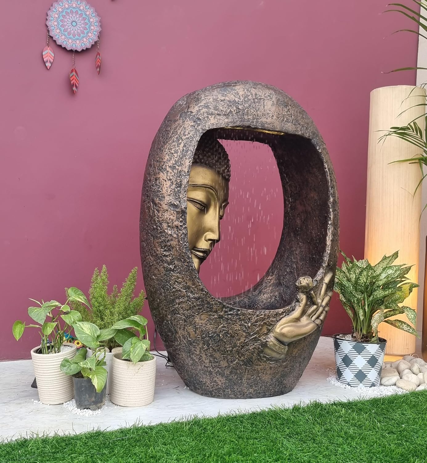 Buddha face Shower Water Fountain for Home, for Garden, Office, Commercial Spaces Indoor Fountain Big Size, Water Fountain for Home vastu, Buddha Fountain 3 feet