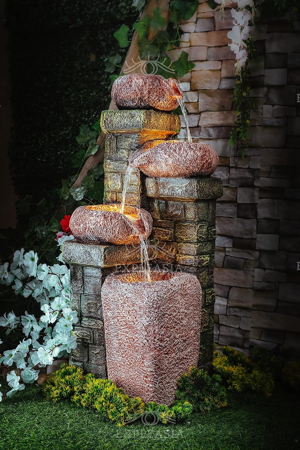 4 Tiered Stone Bowl Water Fountain, Water Fountain for Garden, Water Fountain for Home vastu, Waterfall Fountain Indoor Home décor, Buddha Fountain