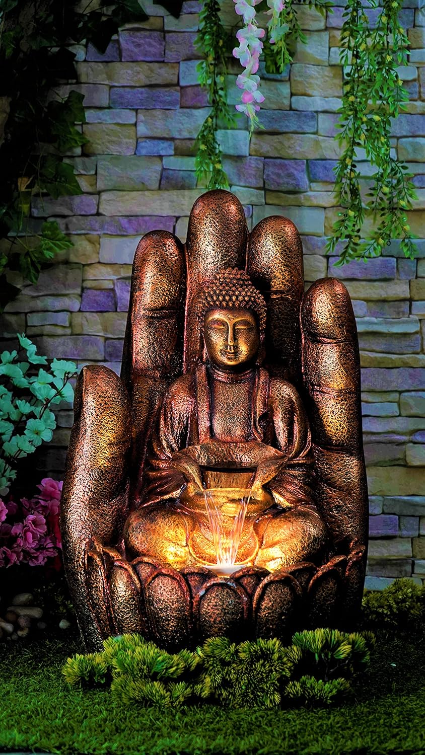 Embossed Palm Buddha Water Fountain for Home, Indoor Water Fountain Big Size, Fountain for Home vastu, Buddha Fountain 3 feet