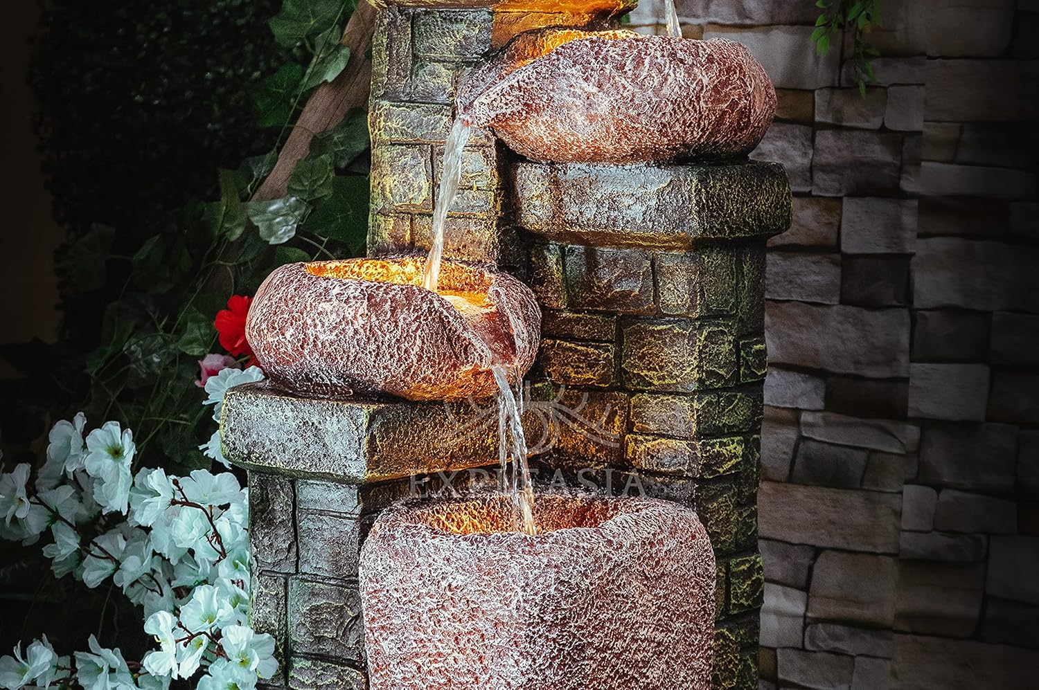 4 Tiered Stone Bowl Water Fountain, Water Fountain for Garden, Water Fountain for Home vastu, Waterfall Fountain Indoor Home décor, Buddha Fountain