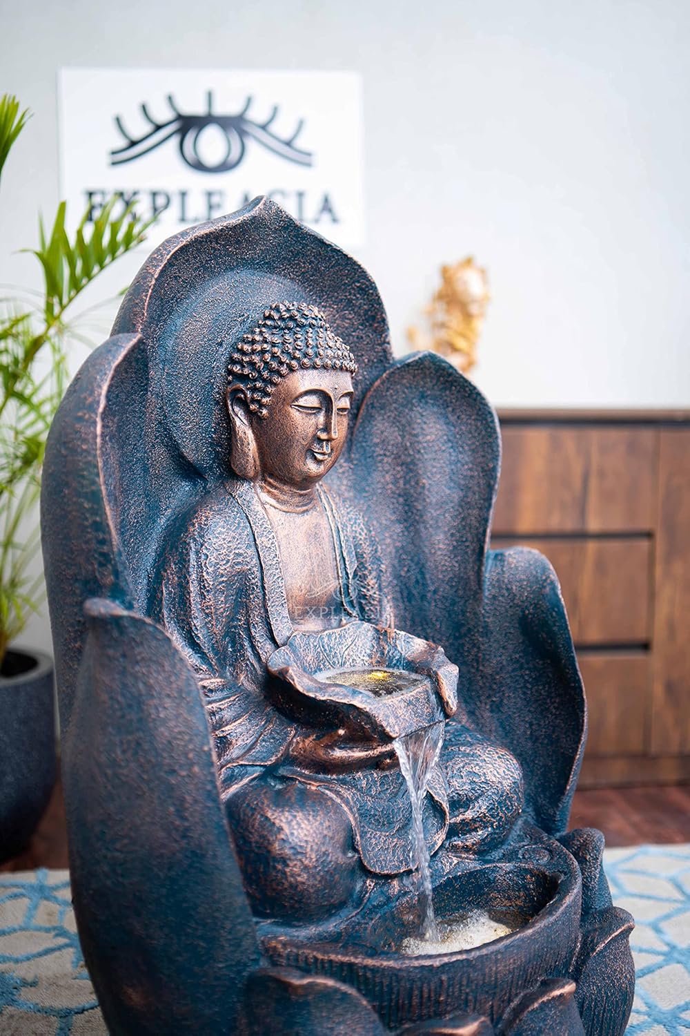 Embossed Leaf Buddha Water Fountain for Home, Office, Garden | Housewarming Gift| with Maintenance Kit| Home Decor Water Fountain, Buddha Water Fountain