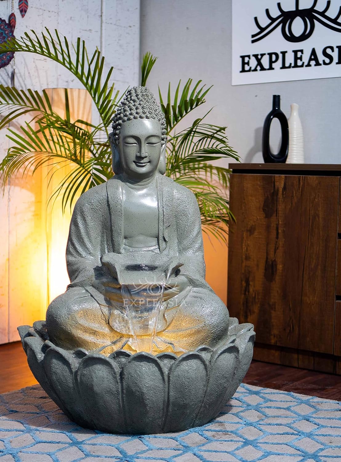 Lotus Buddha Water Fountain for Home, Indoor Fountain Big Size, for Garden, Home vastu, Buddha Fountain with electrcials Warranty, 3 feet