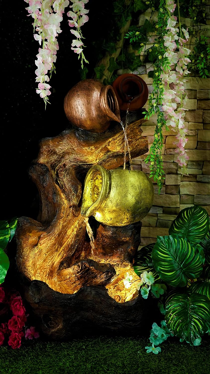 Natural Driftwood earthen Pot Water Fountain for Home, Water Fountain for Garden, Water Fountain for Home vastu, Fountain for Home décor Waterfall