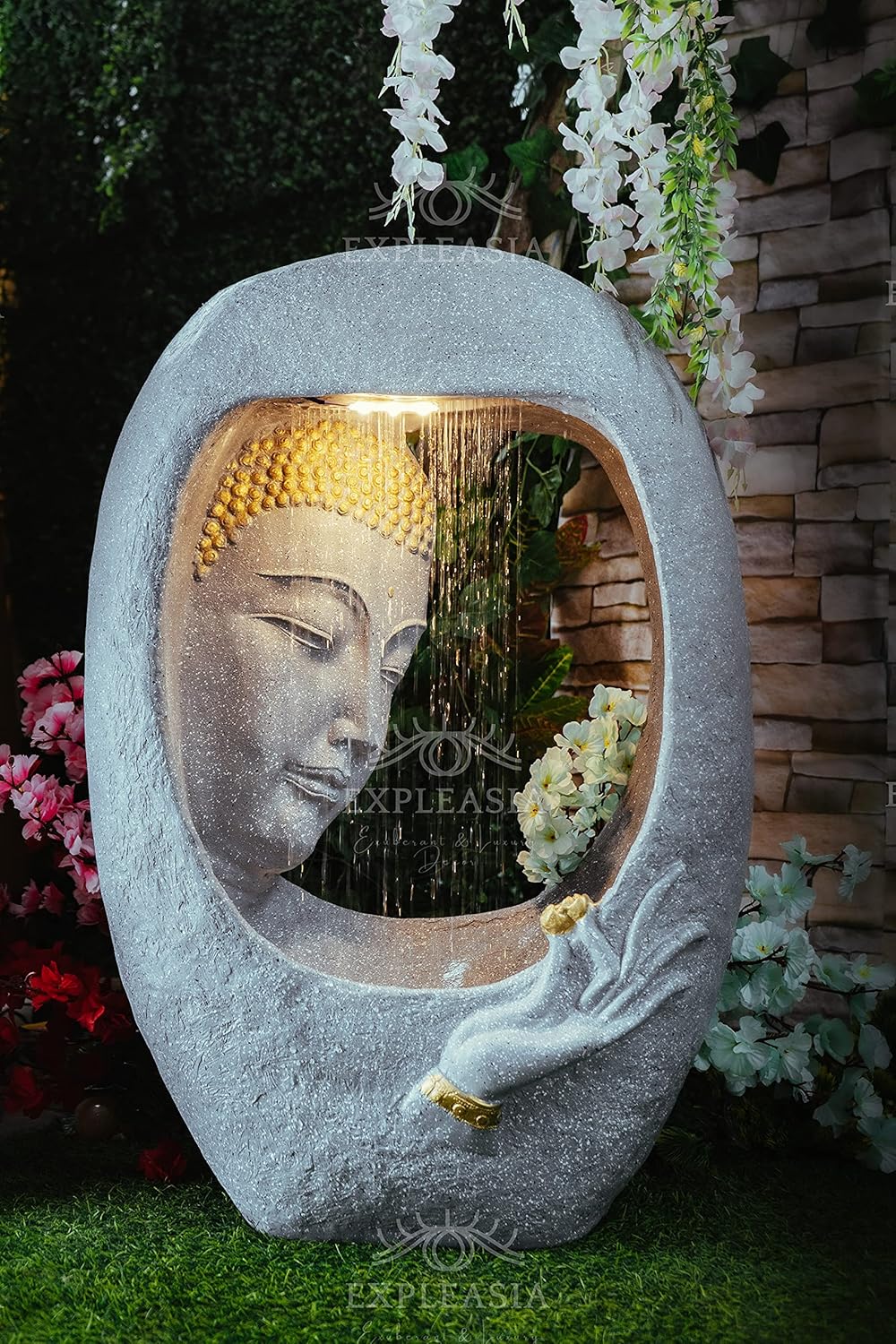 Buddha face Shower Water Fountain for Home, for Garden, Office, Commercial Spaces Indoor Fountain Big Size, Water Fountain for Home vastu, Buddha Fountain 3 feet