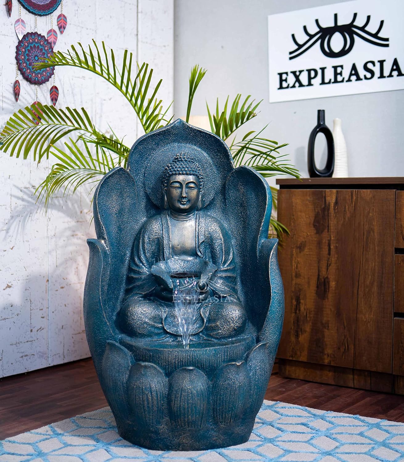 Embossed Leaf Buddha Water Fountain for Home, Office, Garden | Housewarming Gift| with Maintenance Kit| Home Decor Water Fountain, Buddha Water Fountain