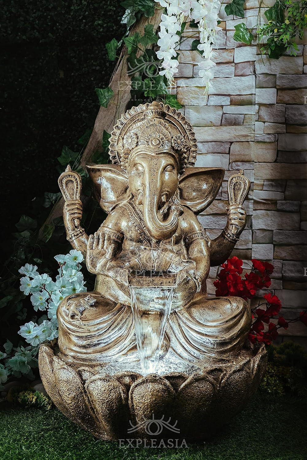 3 Feet Lotus Ganesha Water Fountain for Home, Living Room, Garden, Offices, Big Size Fountain