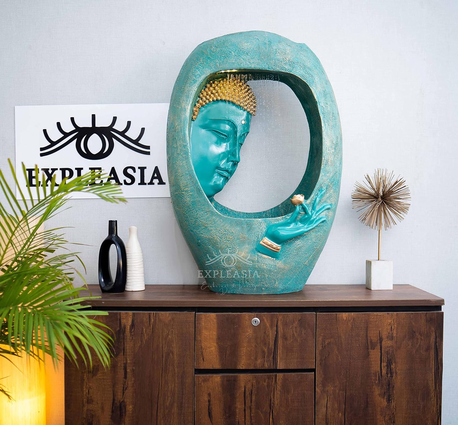 Buddha face Shower Water Fountain for Home, for Garden, Office, Commercial Spaces Indoor Fountain Big Size, Water Fountain for Home vastu, Buddha Fountain 3 feet (Aqua Gold)