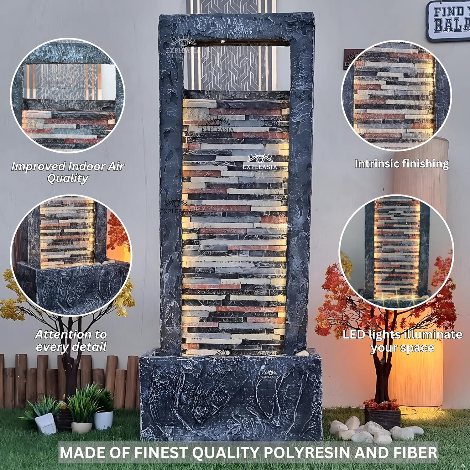 4Ft Rippled Slate Water Fall, Water Fountain For Home Big Size, Water Fountain For Home Vastu, Fountain For Home Decor Waterfall