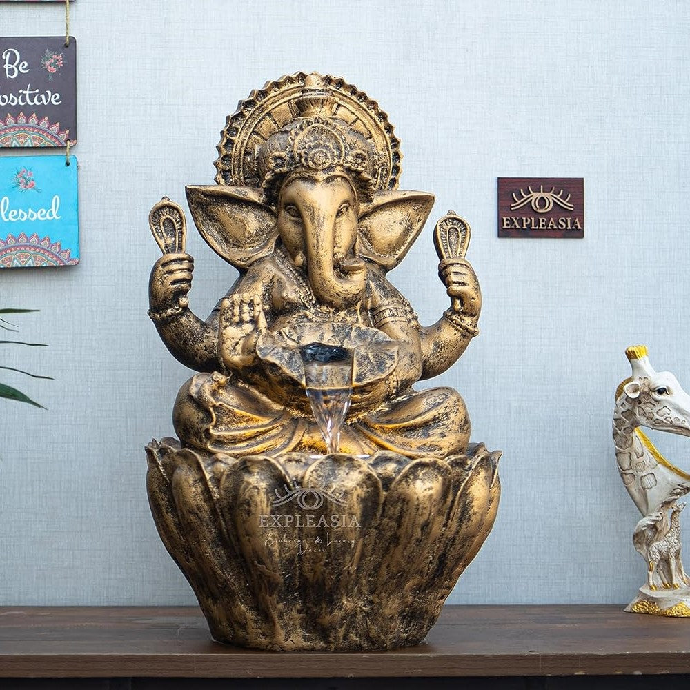 Table Top 2ft Lotus Ganesha Water Fountain for Home, Indoor Water Fountain, Water Fountain for Home vastu, Ganesha Fountain for Home décor Waterfall
