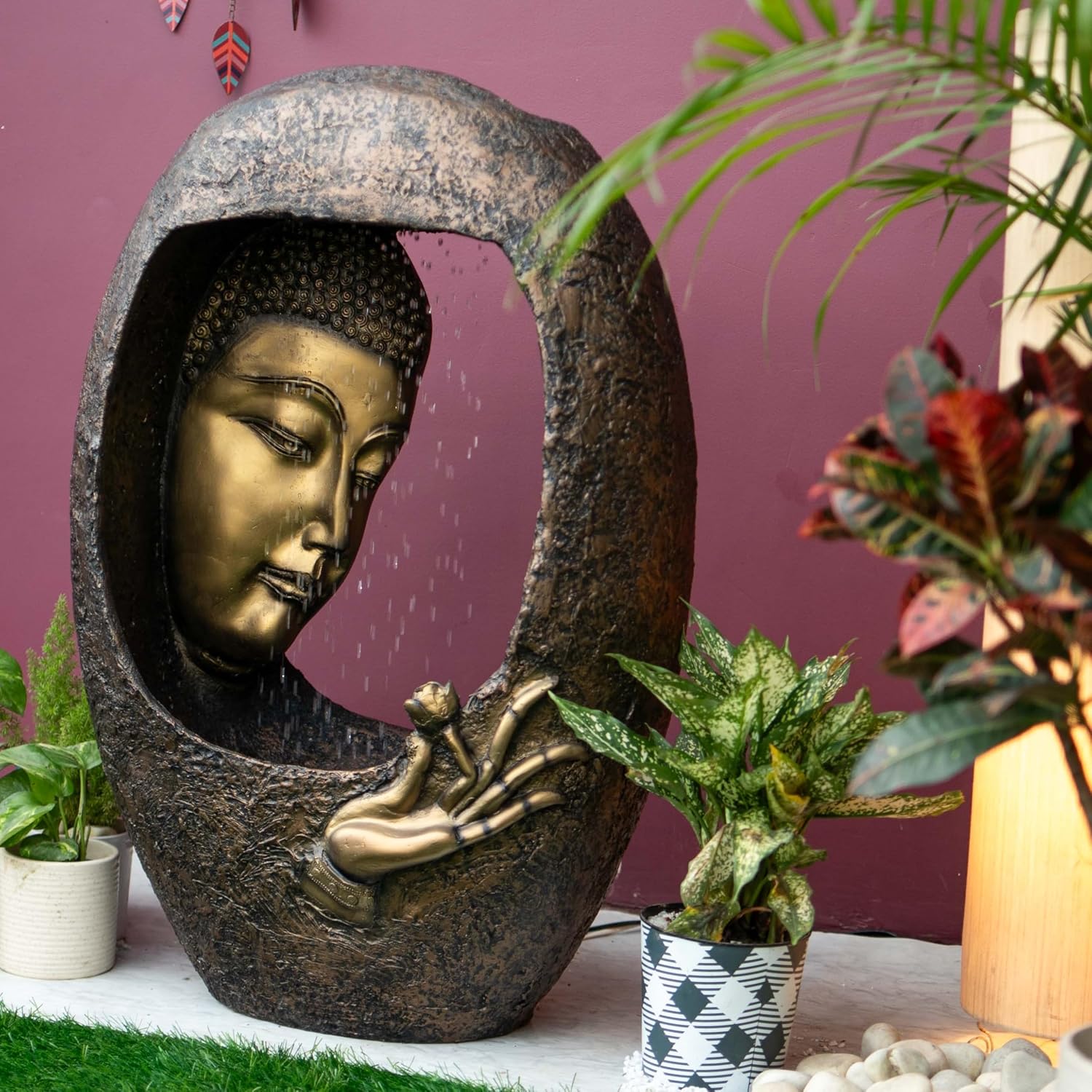 Buddha face Shower Water Fountain for Home, for Garden, Office, Commercial Spaces Indoor Fountain Big Size, Water Fountain for Home vastu, Buddha Fountain 3 feet