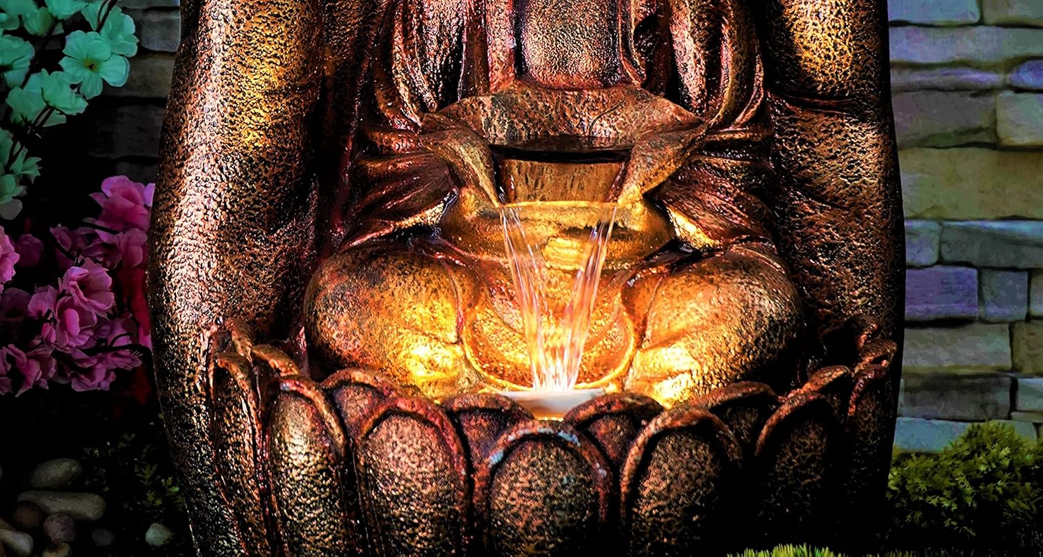 Embossed Palm Buddha Water Fountain for Home, Indoor Water Fountain Big Size, Fountain for Home vastu, Buddha Fountain 3 feet
