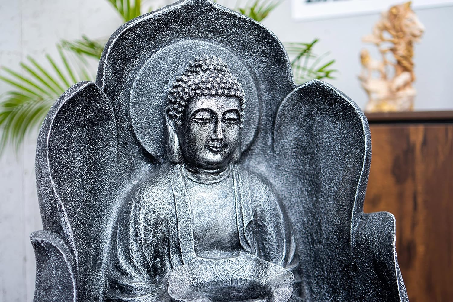 Embossed Leaf Buddha Water Fountain for Home, Office, Garden | Housewarming Gift| with Maintenance Kit| Home Decor Water Fountain, Buddha Water Fountain