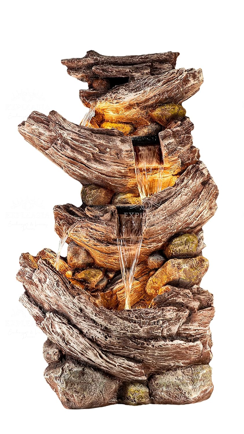 Nature Inspired Woodstone Water Fountain for Home & Garden, Indoor/Outdoor Waterfall, Big Size
