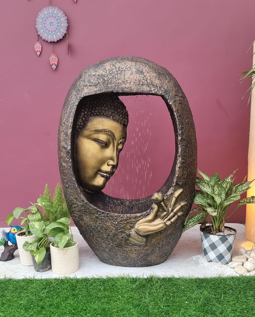 Buddha face Shower Water Fountain for Home, for Garden, Office, Commercial Spaces Indoor Fountain Big Size, Water Fountain for Home vastu, Buddha Fountain 3 feet