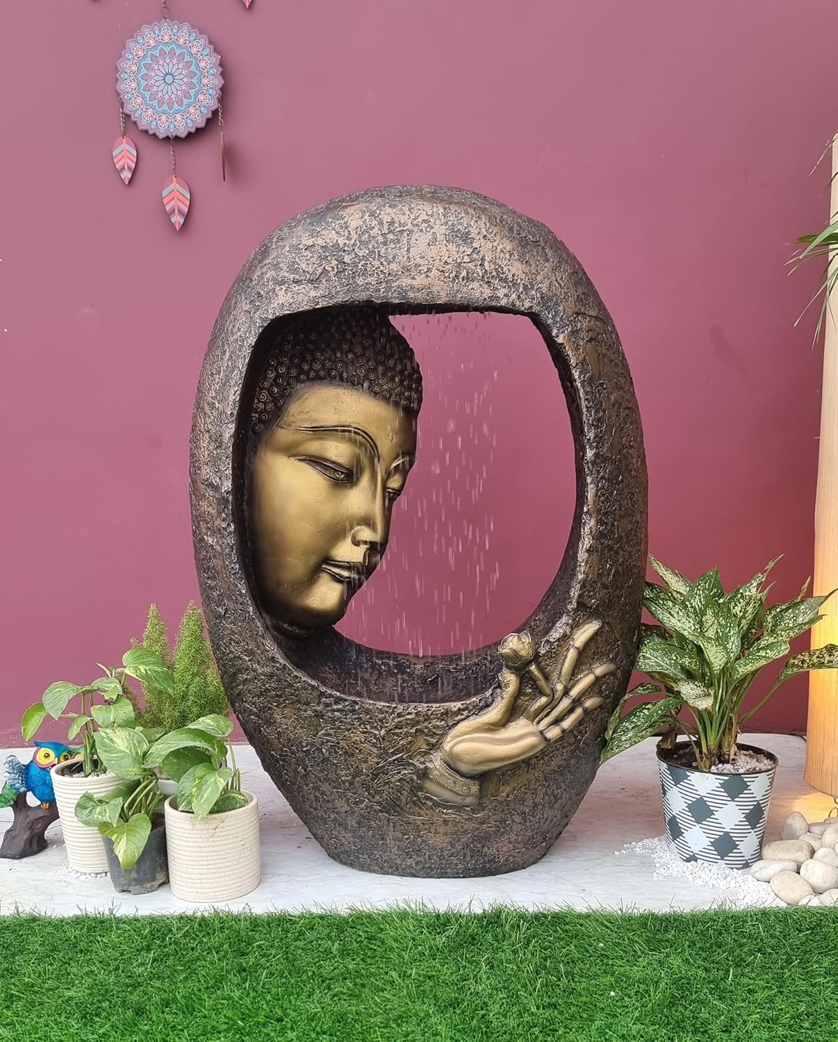 Buddha face Shower Water Fountain for Home, for Garden, Office, Commercial Spaces Indoor Fountain Big Size, Water Fountain for Home vastu, Buddha Fountain 3 feet