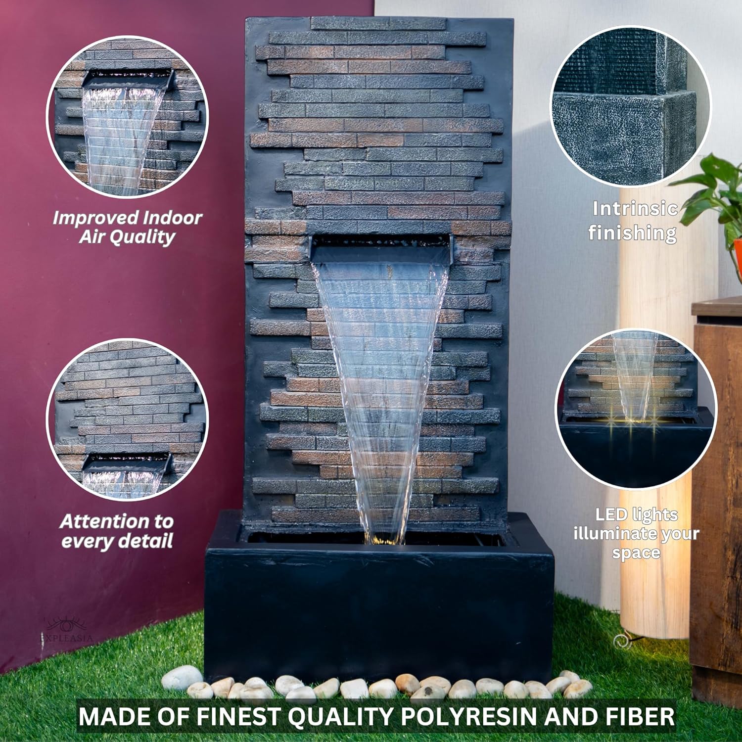 4ft Stone Wall Waterfall, Water Fountain for Home, Living Room, Home Vastu, Offices, Outdoor Garden Big Size Fountain for Home décor Waterfall, Outdoor Fountain