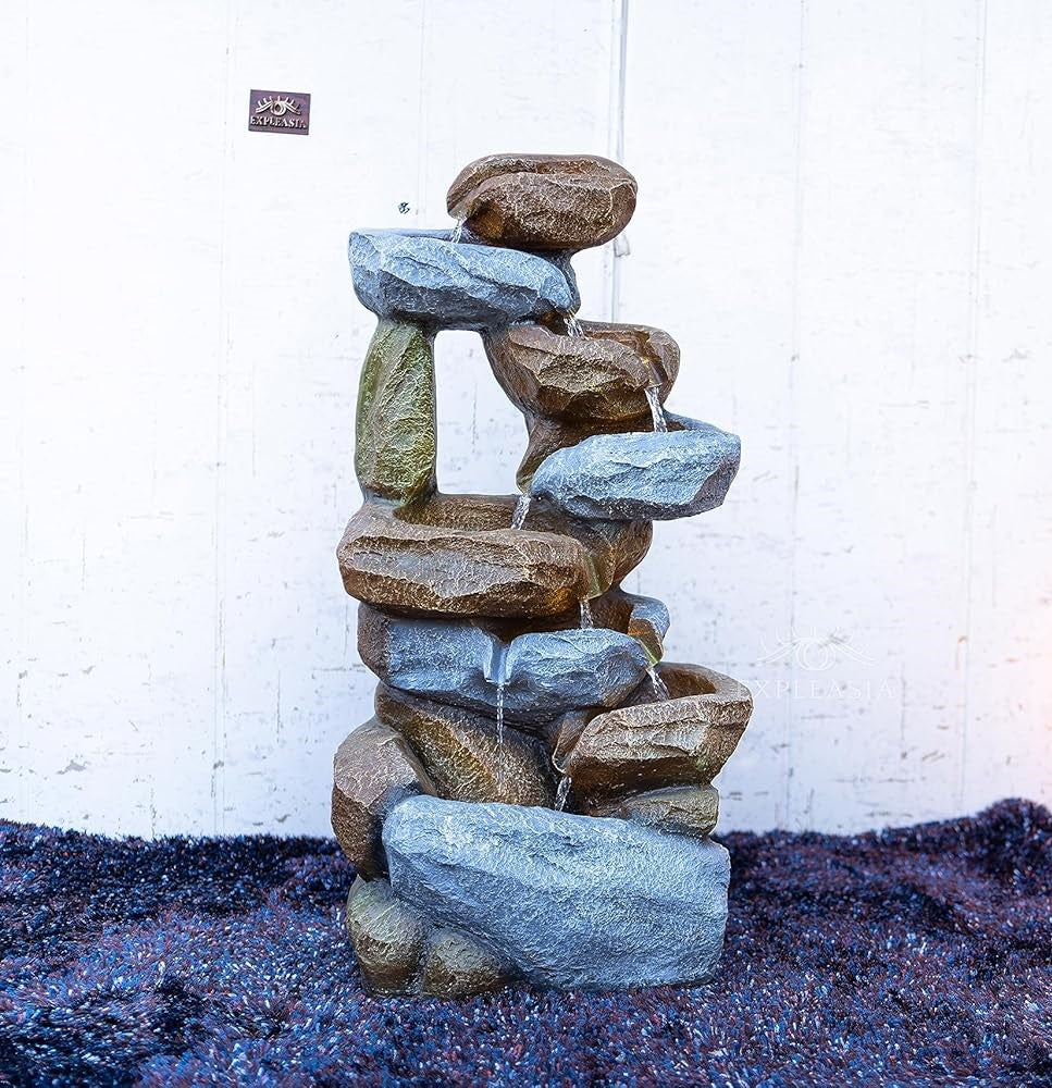 Resting Rock Stone Water Fountain, Water Fountain for Home Vastu, Fountain for Home Décor Waterfall, Outdoor Fountain