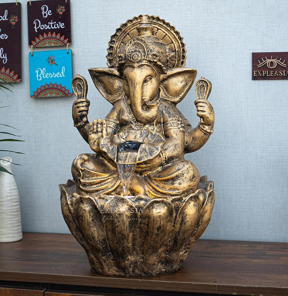 Table Top 2ft Lotus Ganesha Water Fountain for Home, Indoor Water Fountain, Water Fountain for Home vastu, Ganesha Fountain for Home décor Waterfall