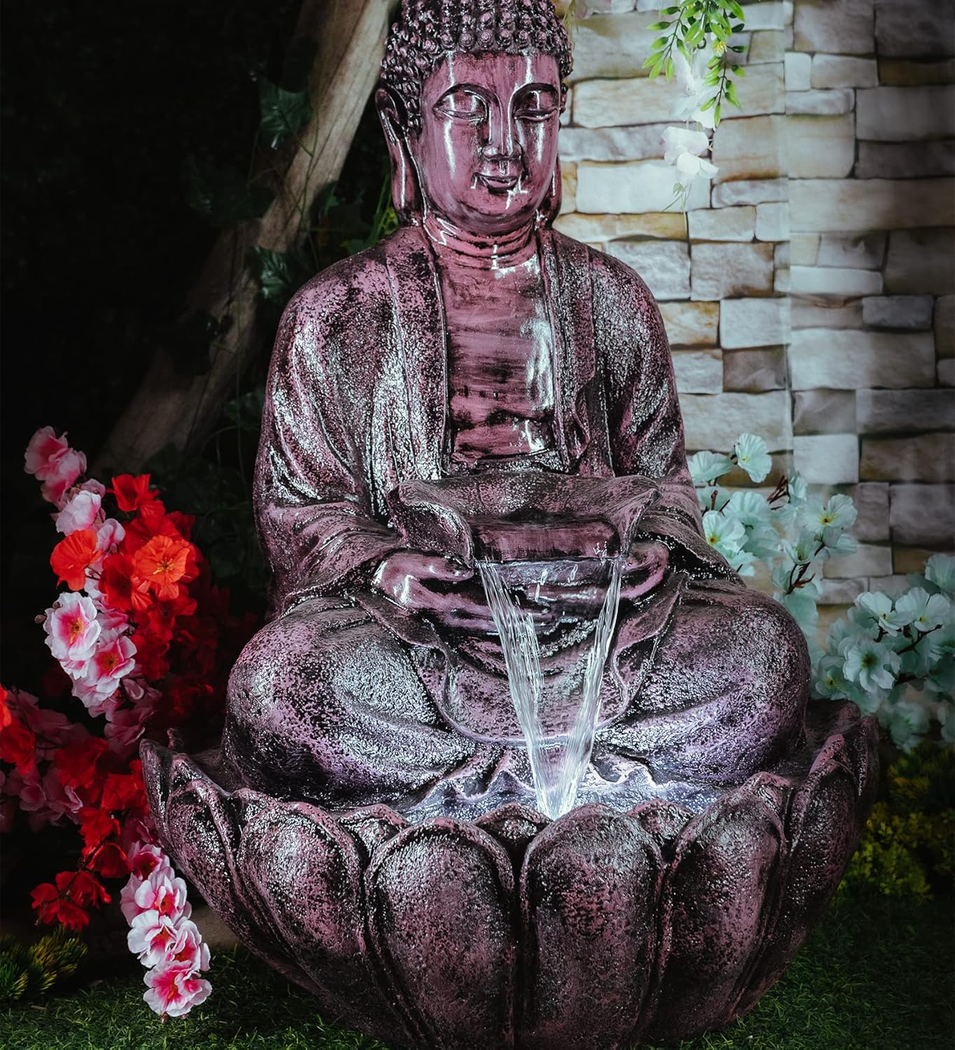 Lotus Buddha Water Fountain for Home, Indoor Fountain Big Size, for Garden, Home vastu, Buddha Fountain with electrcials Warranty, 3 feet