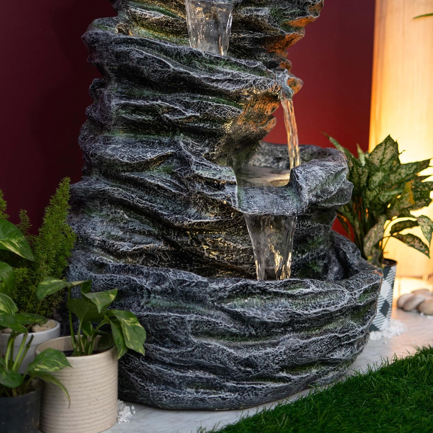 5 Tier Rock Fountain for Garden, Water Fountain for Home vastu, Fountain for Home décor Waterfall, Water Fountain for Home Big Size