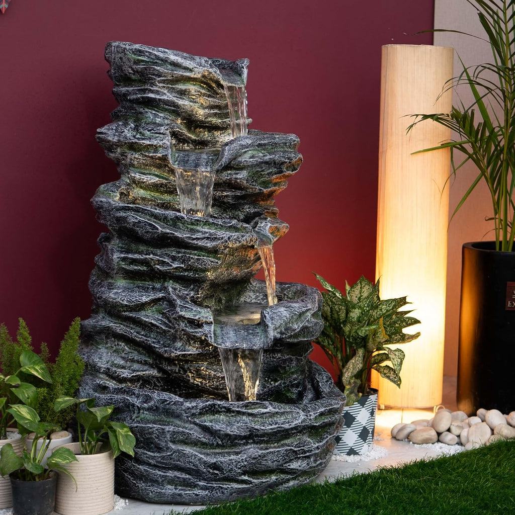 5 Tier Rock Fountain for Garden, Water Fountain for Home vastu, Fountain for Home décor Waterfall, Water Fountain for Home Big Size