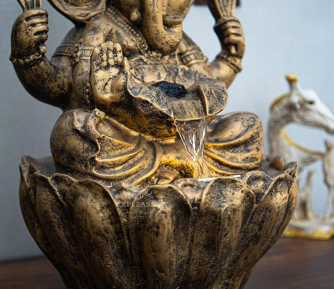 Table Top 2ft Lotus Ganesha Water Fountain for Home, Indoor Water Fountain, Water Fountain for Home vastu, Ganesha Fountain for Home décor Waterfall