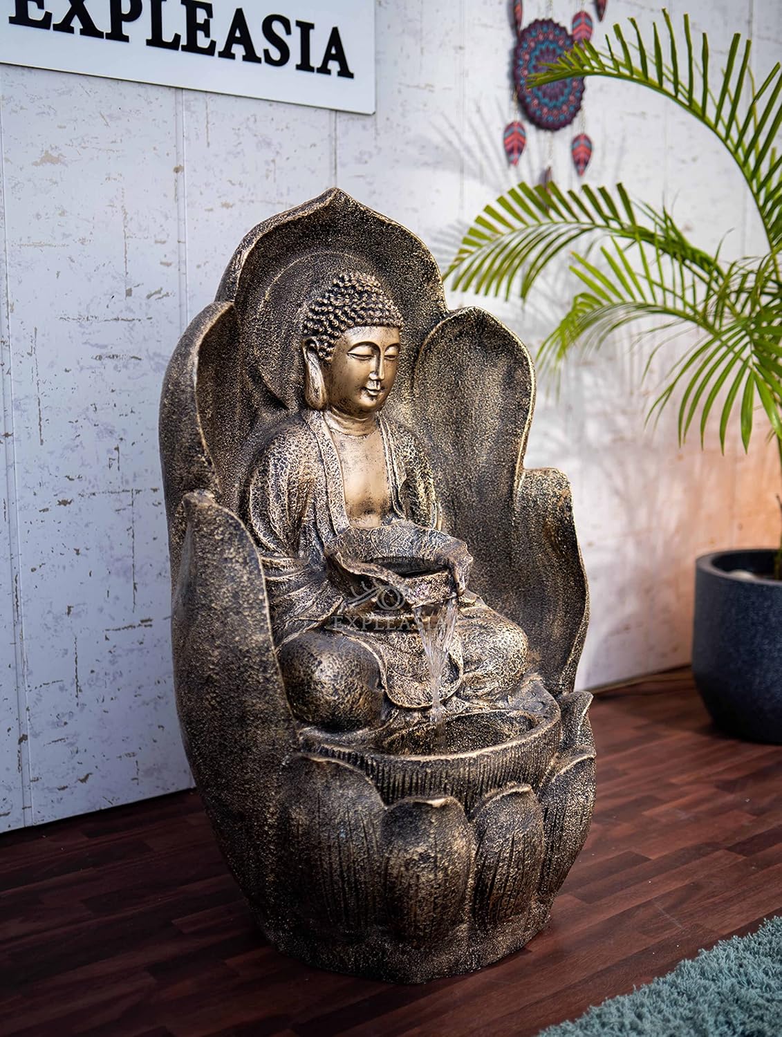 Embossed Leaf Buddha Water Fountain for Home, Office, Garden | Housewarming Gift| with Maintenance Kit| Home Decor Water Fountain, Buddha Water Fountain