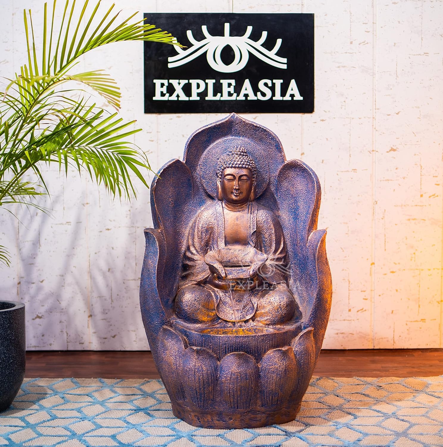 Embossed Leaf Buddha Water Fountain for Home, Office, Garden | Housewarming Gift| with Maintenance Kit| Home Decor Water Fountain, Buddha Water Fountain