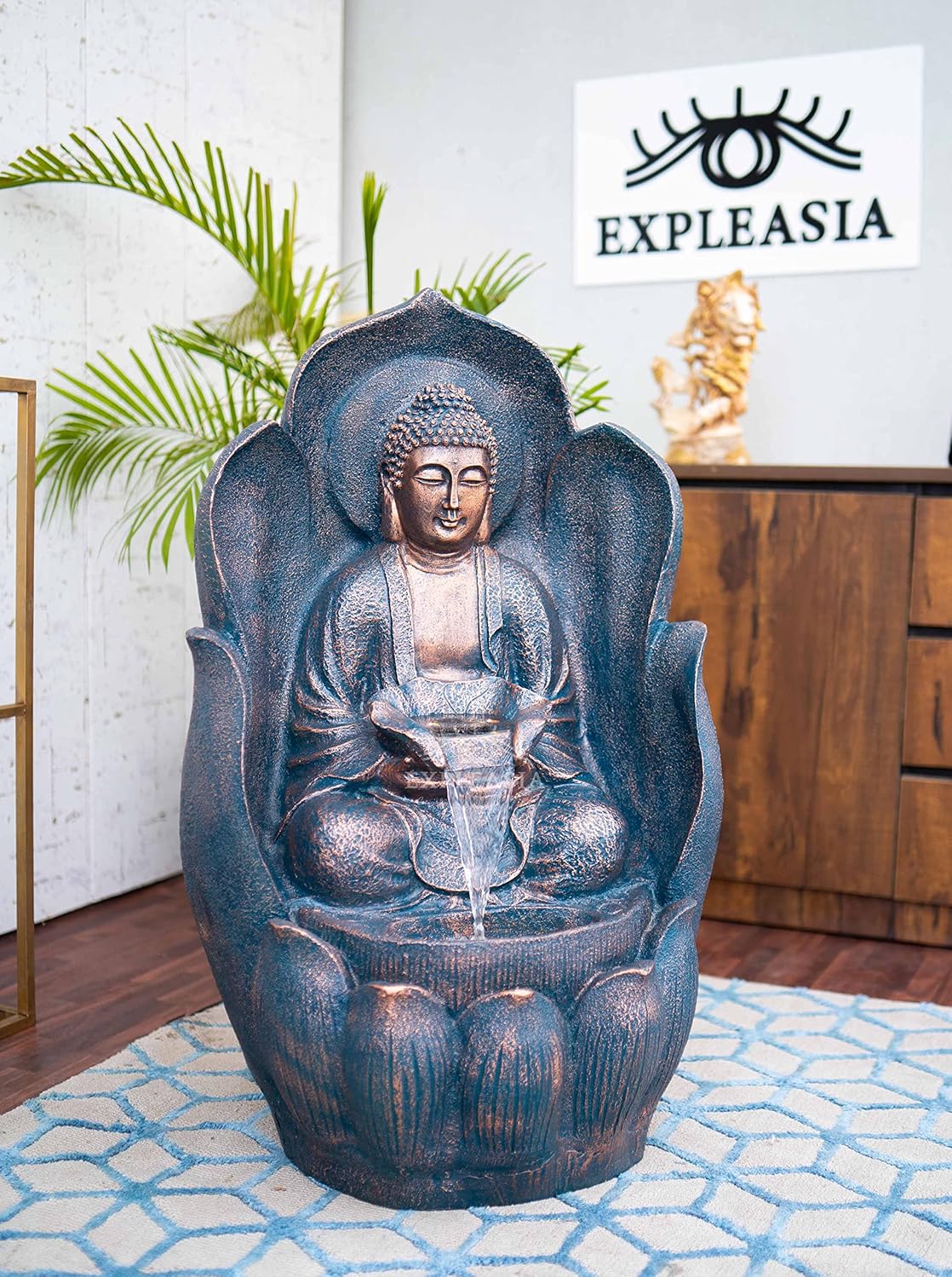 Embossed Leaf Buddha Water Fountain for Home, Office, Garden | Housewarming Gift| with Maintenance Kit| Home Decor Water Fountain, Buddha Water Fountain
