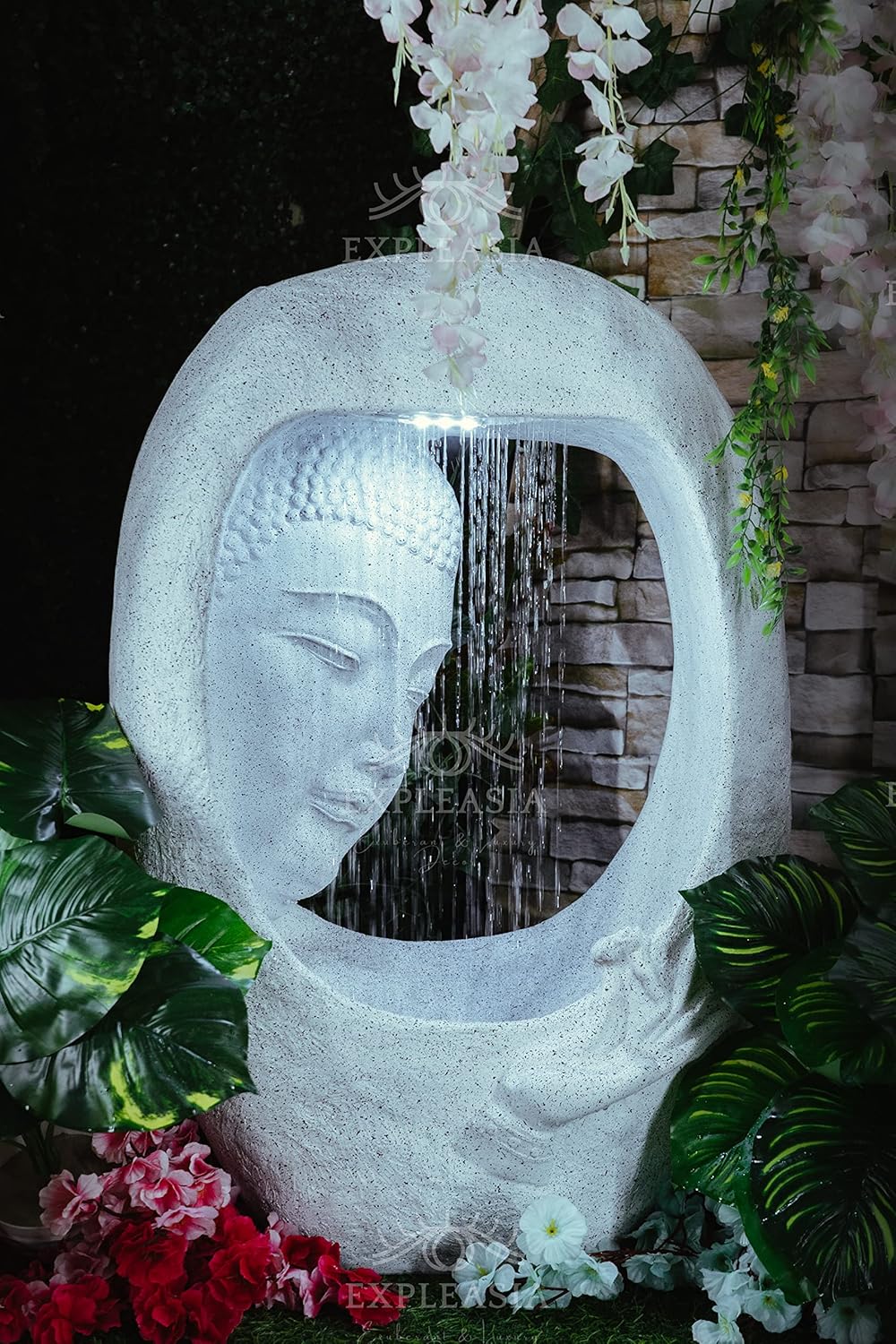Buddha face Shower Water Fountain for Home, for Garden, Office, Commercial Spaces Indoor Fountain Big Size, Water Fountain for Home vastu, Buddha Fountain 3 feet (White)