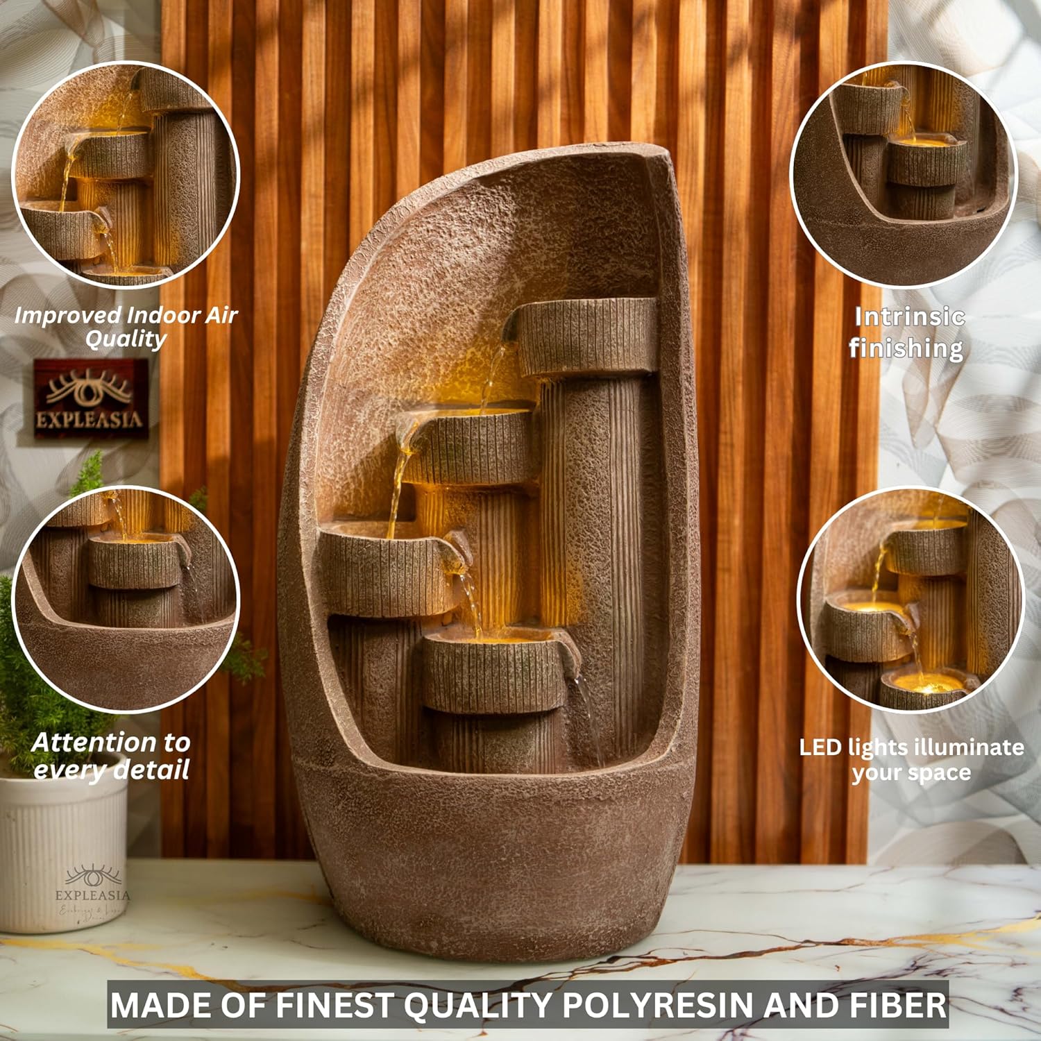 Modern Bowl Water Fountain with Bamboo Finish, Indoor Water Fountain For Home,Vastu,Fountain For Home Décor Waterfall,Indoor Water Fountain For Home Décor