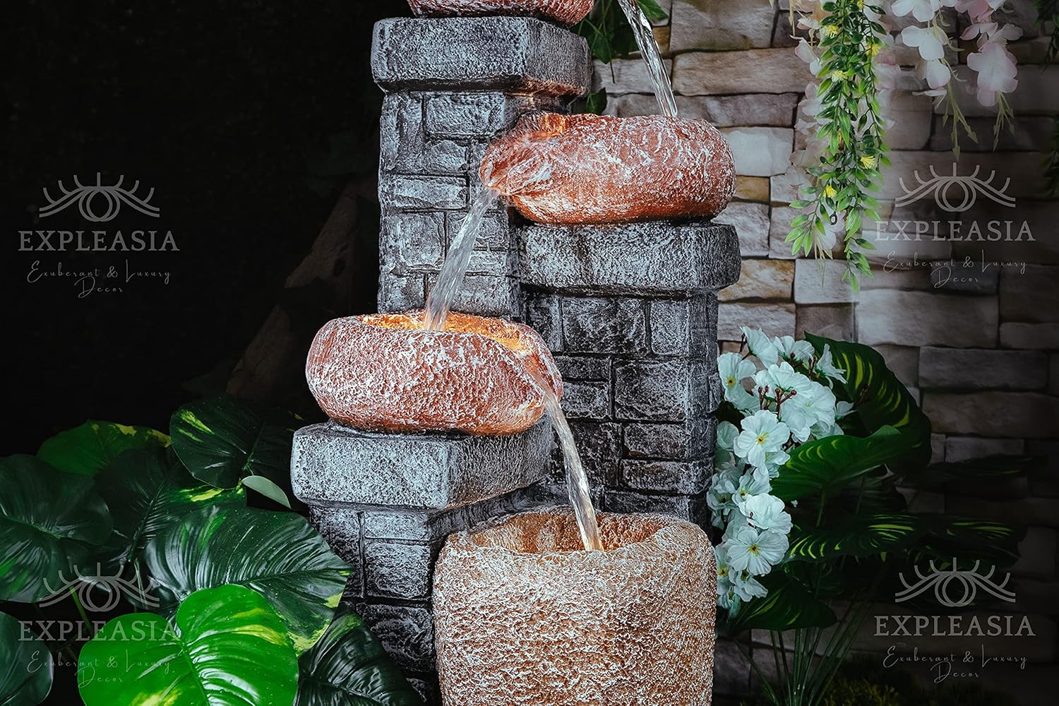 4 Tiered Stone Bowl Water Fountain, Water Fountain for Garden, Water Fountain for Home vastu, Waterfall Fountain Indoor Home décor, Buddha Fountain