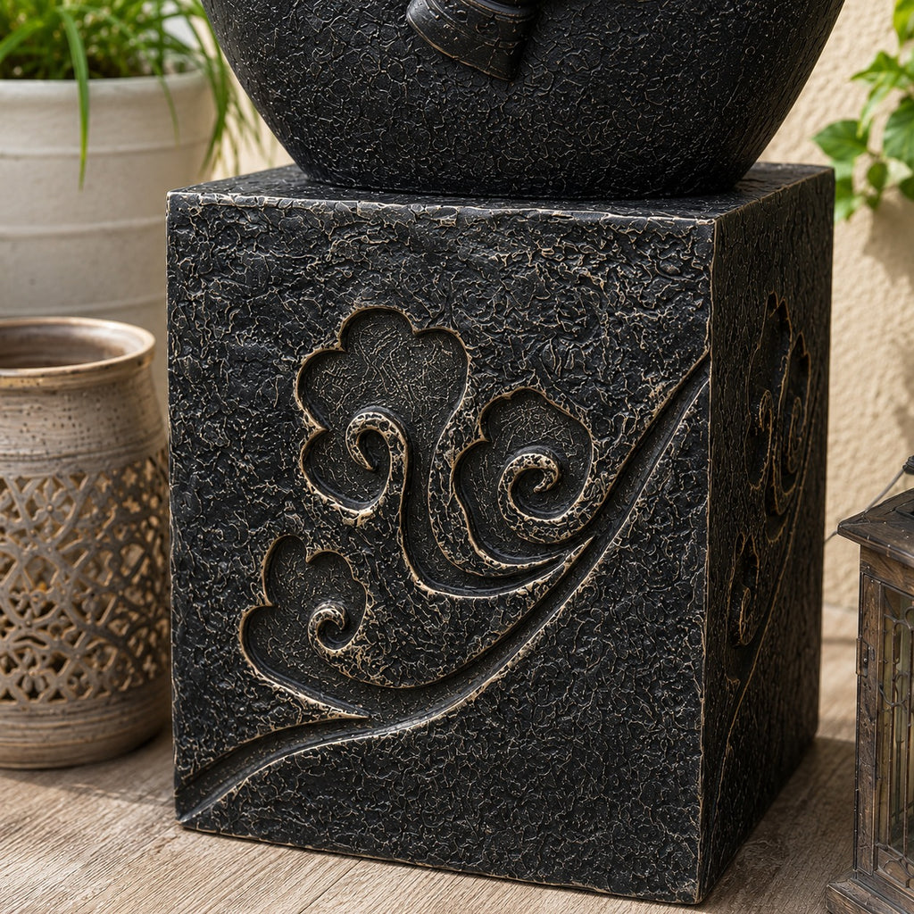 Buddha Face Shower Water Fountain with Stand - Black 4ft Elegant Garden Decor