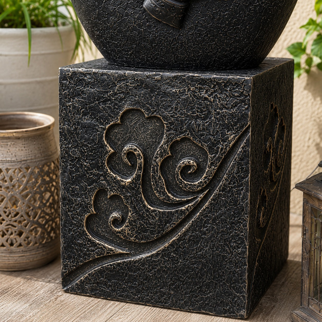 Buddha Face Shower Water Fountain with Stand - Black 4ft Elegant Garden Decor