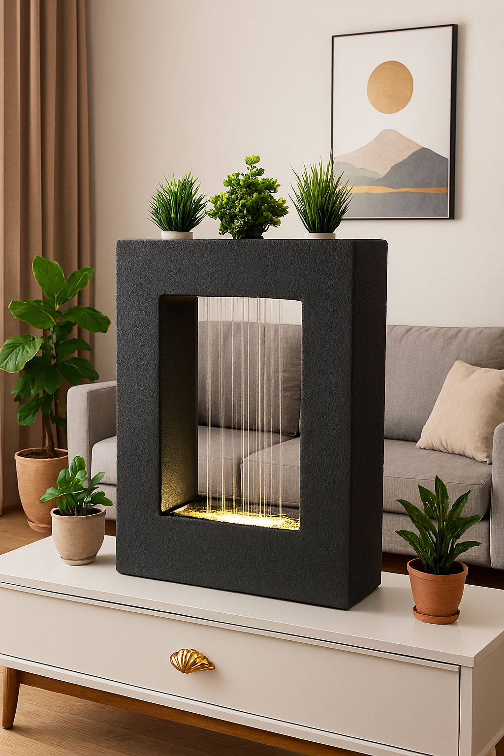 Square Planter Indoor Tabletop Fountain, Water Fountain for Living Room, Water Fountain for Home vastu