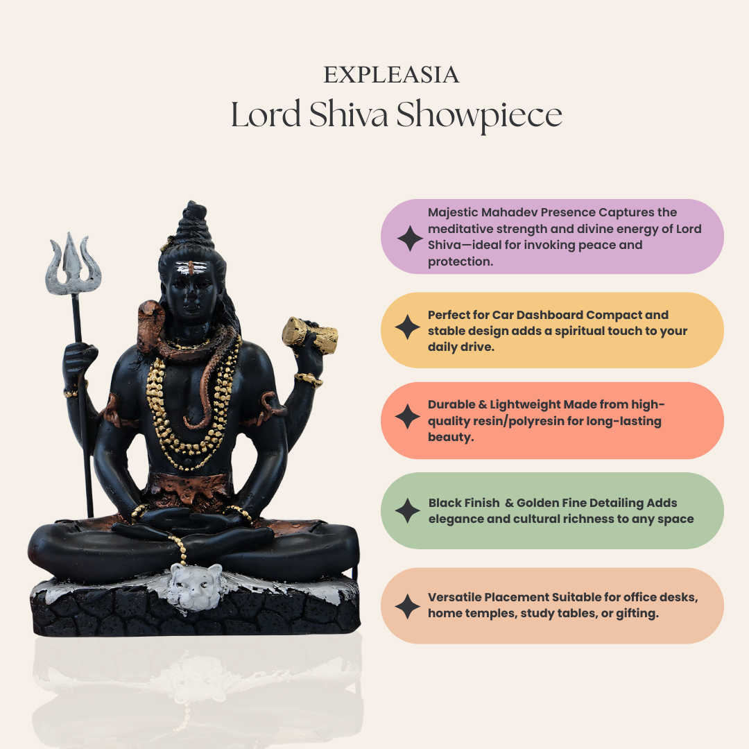 Decorative Lord Shiva Idol Showipece for Car deshboard, Office Table and Home Temple, Gift Item (Black)
