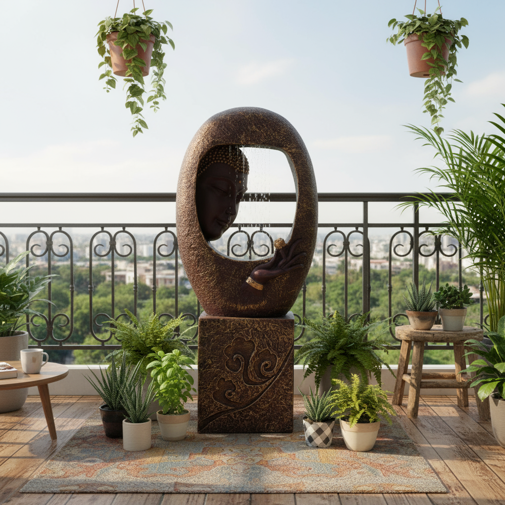 Buddha Face Shower with Stand Water Fountain for Home, Indoor Water Fountain Big Size, Water Fountain, Water Fountain for Garden, Water Fountain for Home vastu