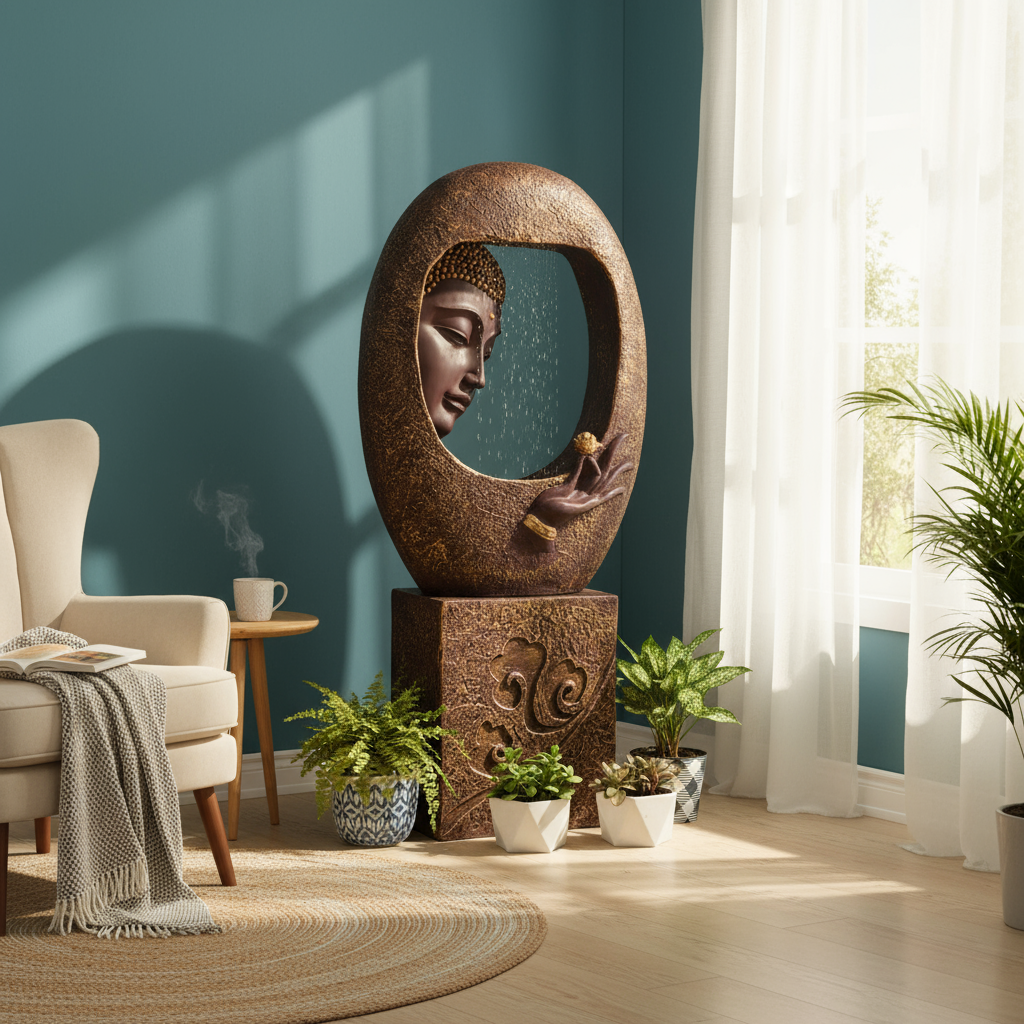 Buddha Face Shower with Stand Water Fountain for Home, Indoor Water Fountain Big Size, Water Fountain, Water Fountain for Garden, Water Fountain for Home vastu