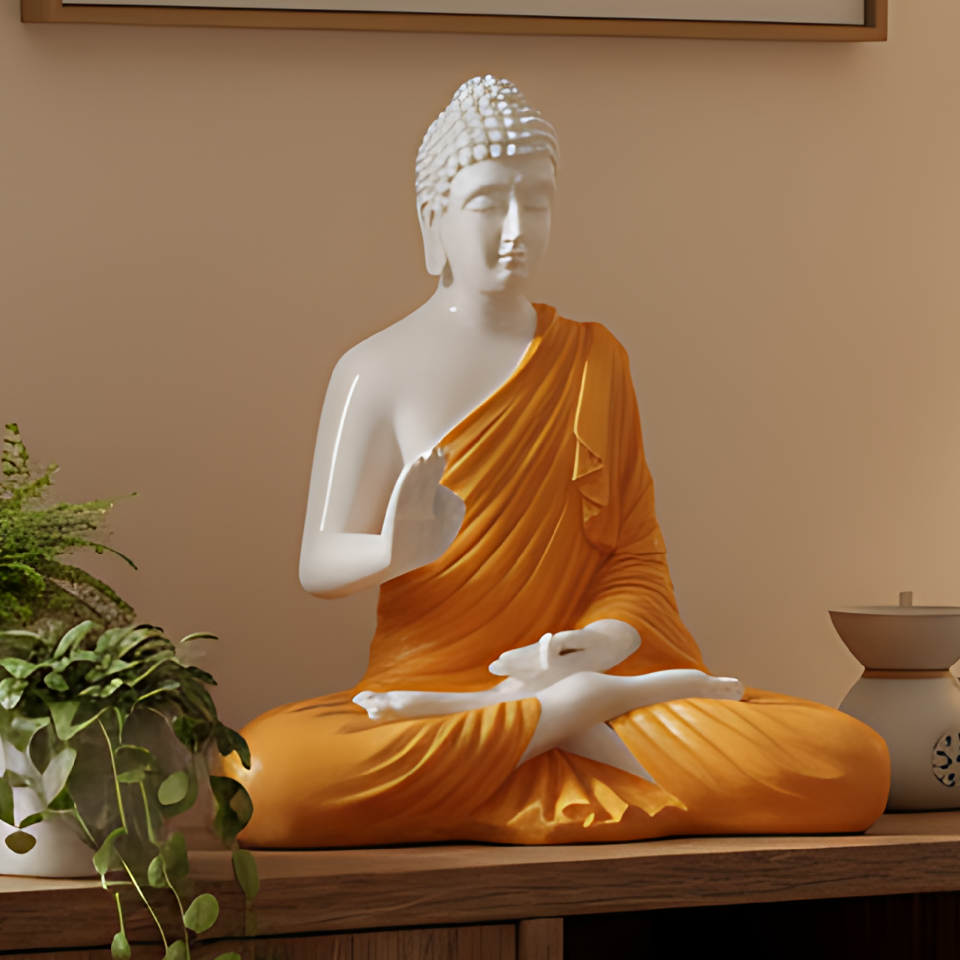 Buddha Showpiece, Statue for Home Decor, Buddha showpiece | Buddha | Buddha for Home Decor | Interior Design | Showpiece for Home, Office, Hotel ( Yellow & White)